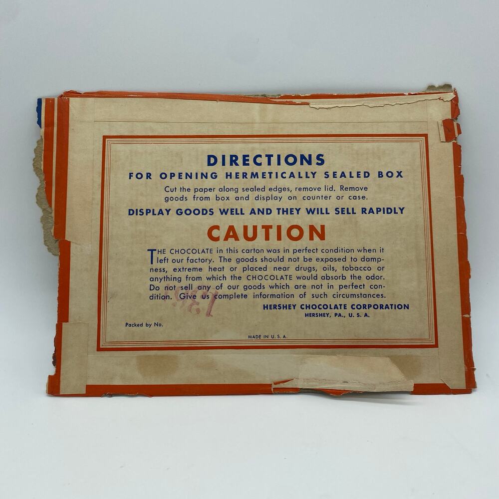 Hershey Chocolate Corporation Vintage Cardboard Box Bottom